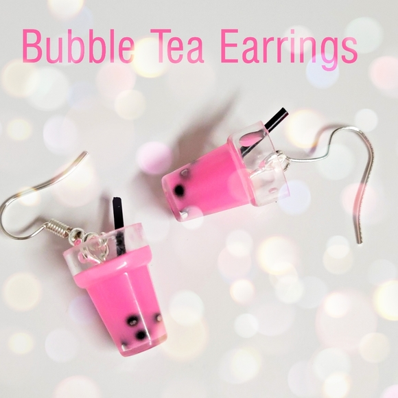 Boba BUBBLE TEA EARRINGS CUTE!! Handmade - Picture 4 of 8